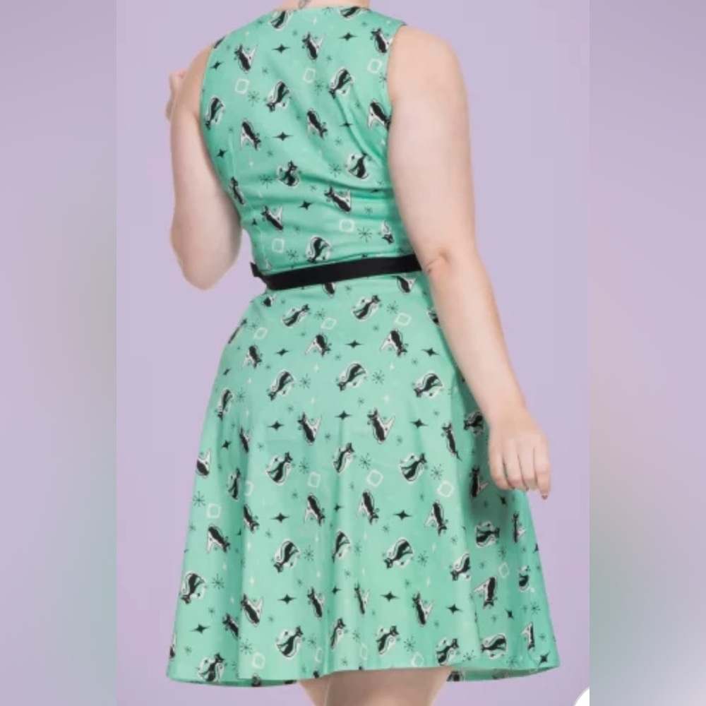 Voodoo Vixen Mint Green Skater Dress with Black Accents - Picture 6 of 8